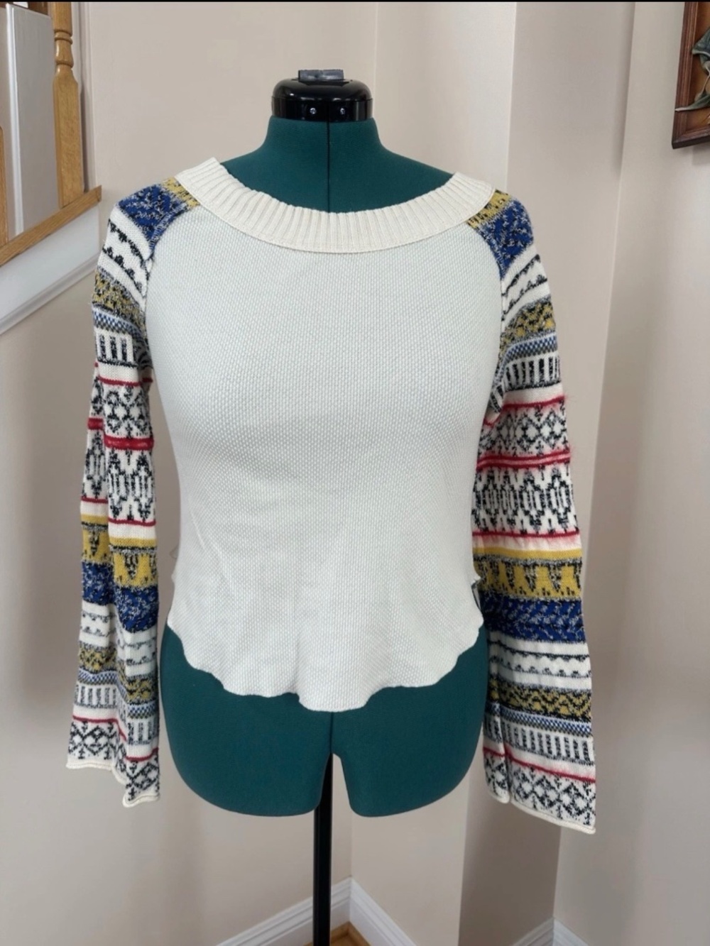 Free People Women’s Small Fairground Thermal Top Boho Multicolor Knit Pullover